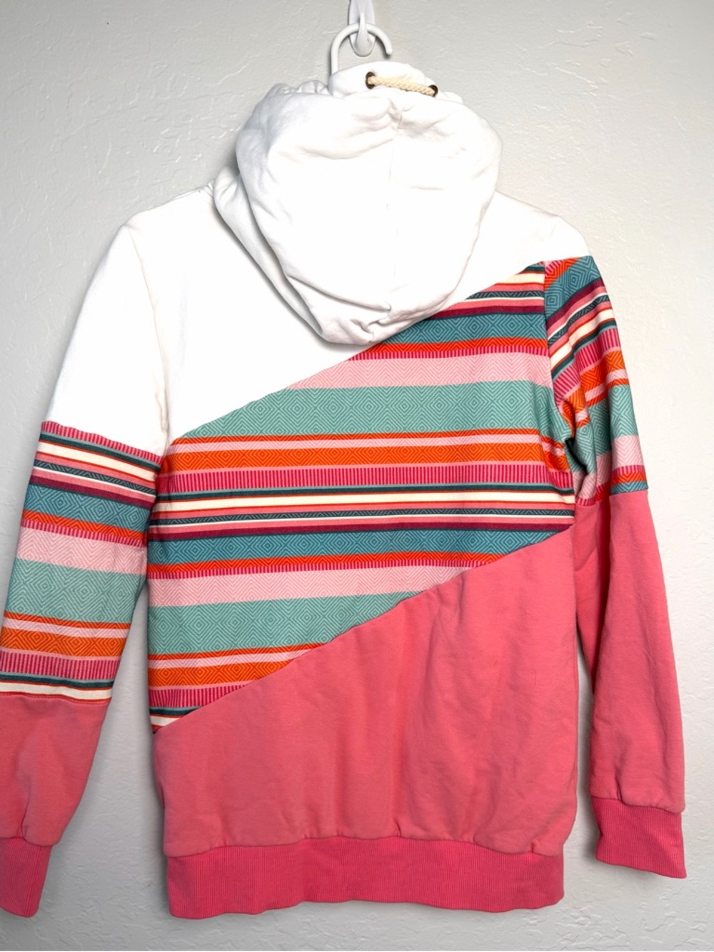AMPERSAND AVE White, Pink & Teal Striped Sweatshirt Hoodie Pullover Size Small - Picture 7 of 9